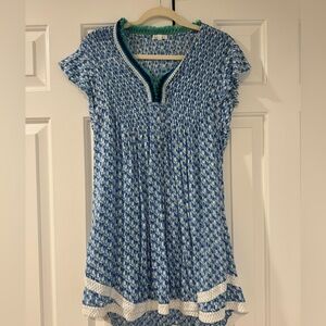 Poupette St. Barth Blue and White Tunic with Green Accents